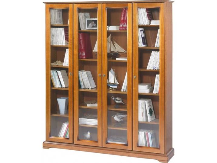 Bibliothèque - Louis Philippe - 4 Portes Vitrées - Merisier - 18 Niches - 158.8 cm x 182.2 cm