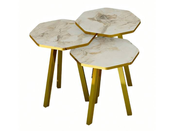 JVmoebel Couchtisch Beiges Holz-Metall Couchtisch-Set für modernes Wohnen (Set, Couchtisch, Couchtisch 2, Couchtisch 3), Made in Europe