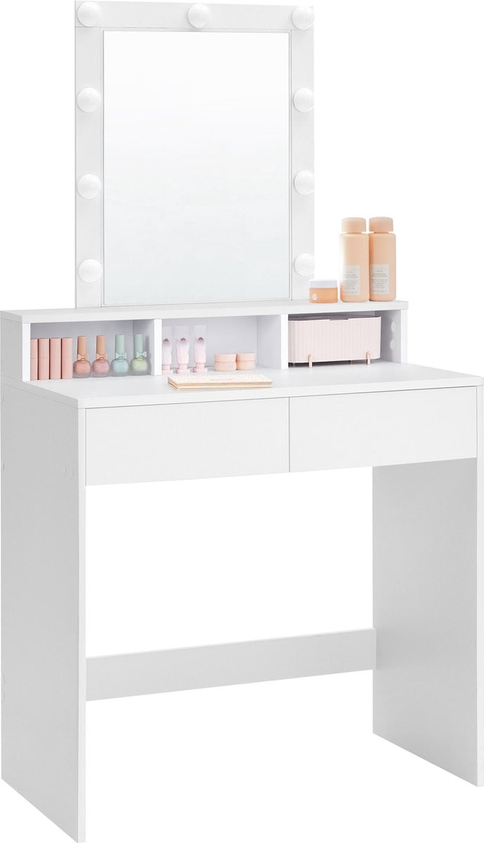 Witte kaptafel met verstelbare LED-verlichting en ruime opbergruimte