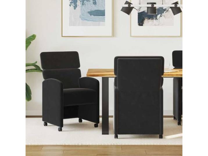 KGHFDVB Esszimmerstühle mit Rollen 2 STK. Samt Schwarz 58 x 65 x 98 cm Weicher Samtbezug, Rollen für Flexibilität, flache Armlehnen, Schaumfüllung, modernes Design, pflegeleicht