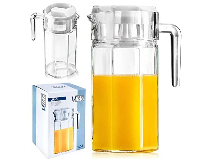 VILDE Glazen karaf met deksel en schenktuit, 1,5 liter, karaf, glazen waterkaraf met deksel, waterkan, waterkan, waterkaraf, thee, fruitinzet, karaf, waterkaraf, glazen karaf