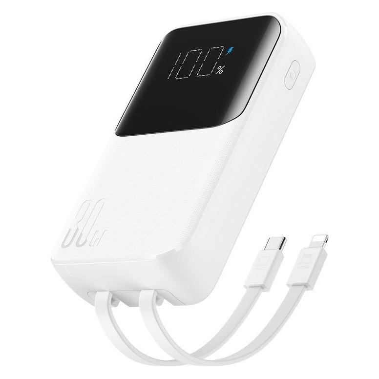 Joyroom 30W 20000mAh mini Power Bank with built-in Cables, USB-A & USB-C - White (10000 mAh, 30 W, 37 Wh) (JR-PBC06-W)