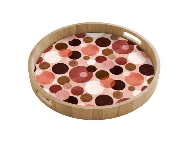 OnlyWow Tablett - Kreise - Modern - Farbenfroh - 50x50 cm, Rosa, Holz, Echtholz,Eiche, Rund, 50x5x5 cm, Geschirr, Tischkultur & Serviergeschirr, Tabletts