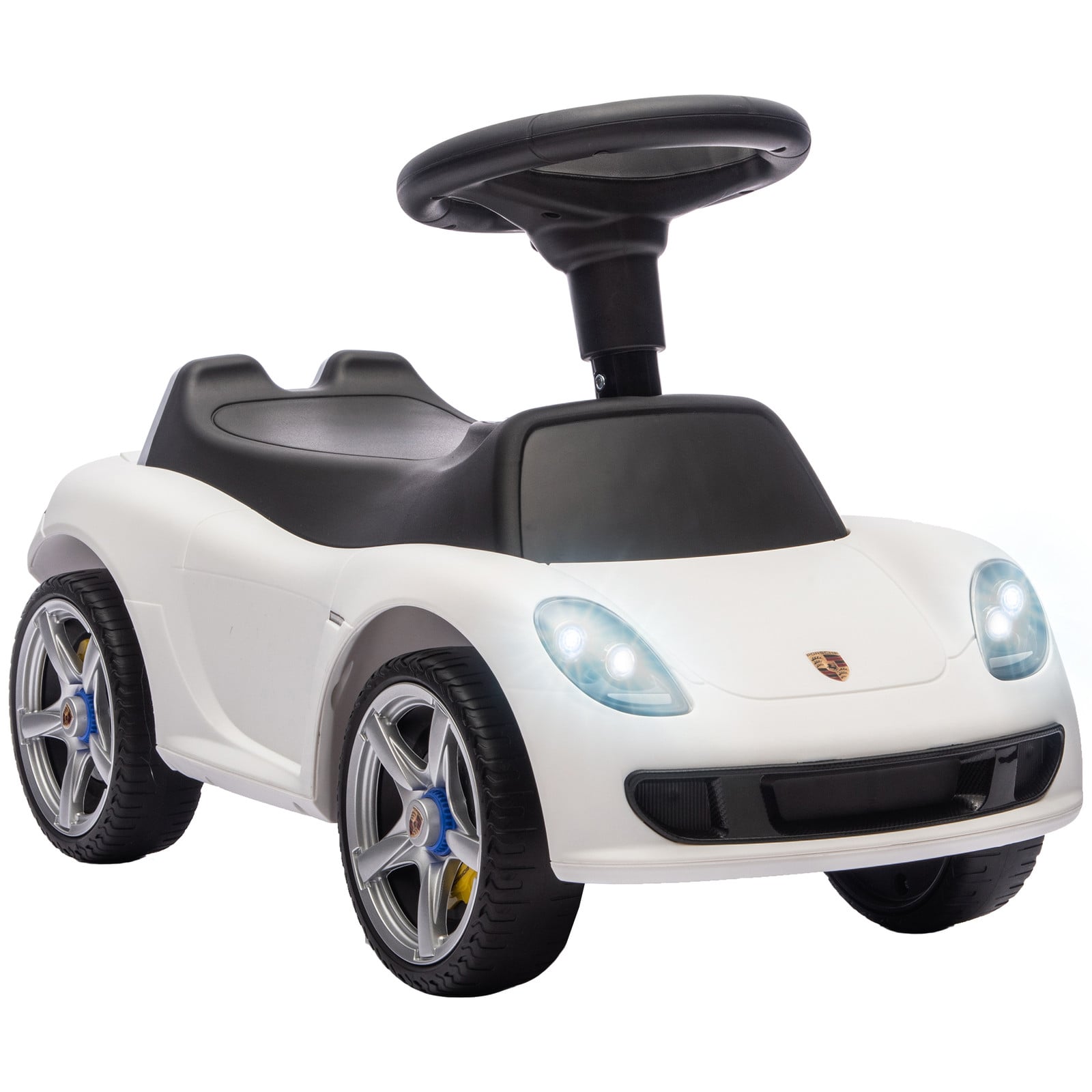 AIYAPLAY Porsche loopauto voor kinderen met claxon, verlichting en motorgeluid, wit