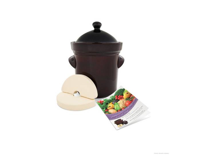 Bunzlauer Keramik Fermentationsglas Bunzlauer Keramik Gärtopf 5L inkl. Deckel + Stein + Rezeptheft, braun, Keramik