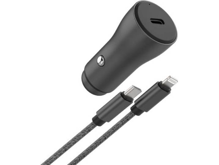 Adeqwat - Chargeur Allume Cigare Usb-C 30w + Câble Lightning 1m Noir
