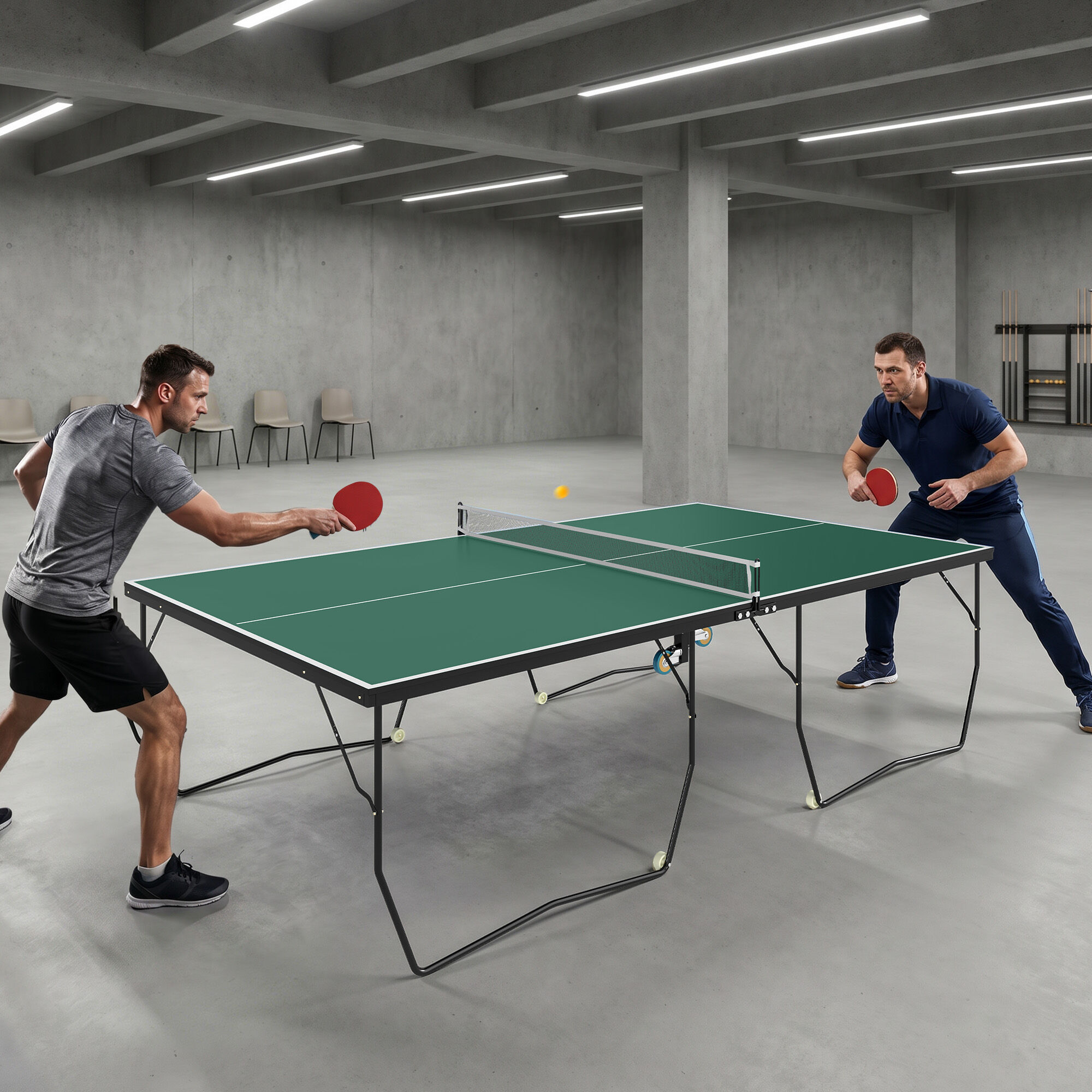 Altro Tavolo Da Ping Pong Pieghevole Con 8 Ruote, 2 Racchette, Palline E Rete, 274x152.5x72 cm