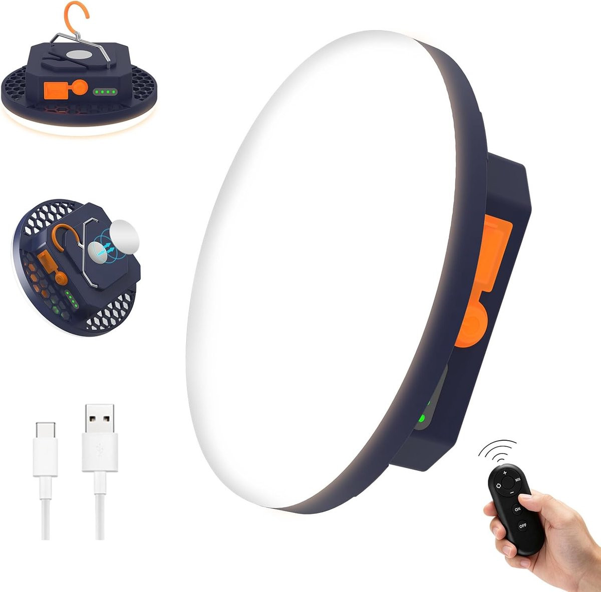 Oplaadbare LED campinglamp met 10.000 mAh accu en traploze dimfunctie en afstandsbediening
