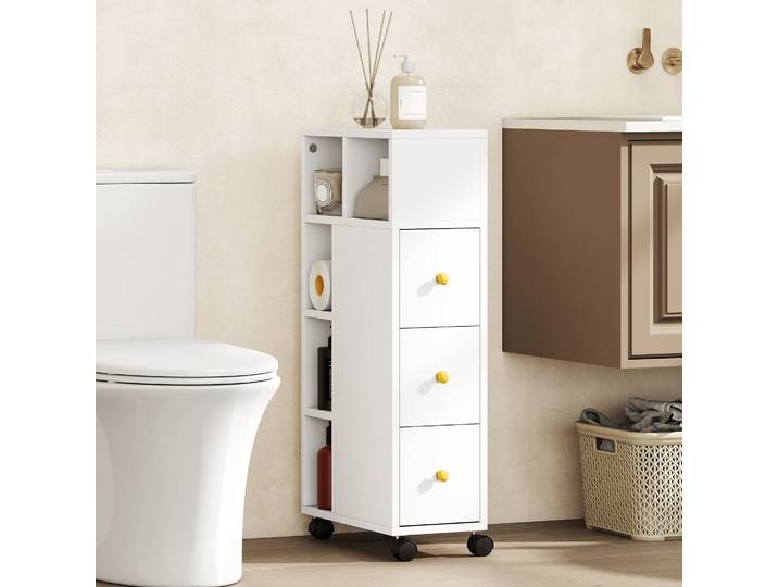 HOMCOM Meuble Salle de Bain 20x40x80cm Blanc avec Roulettes
