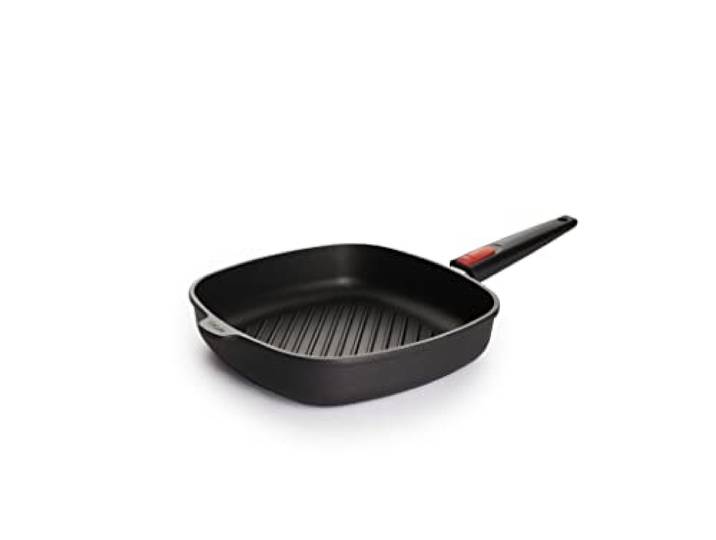Woll – Nowo Titanium Grillpfanne 28x28 cm viereckig mit Rillen & abnehmbarem Stiel – Aluminiumguss Antihaftpfanne – für Ceran, Gas, Elektro & Halogen – nicht induktionsgeeignet, backofenfest