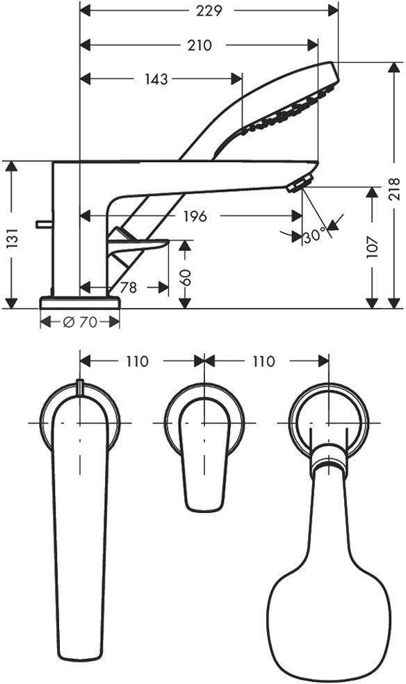 Hansgrohe Talis E 3-Loch Wannenrandarmatur mit ausziehbarer Handbrause