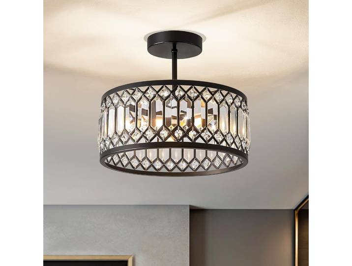 Petit plafonnier moderne en cristal noir, plafonnier haut à intensité variable pour couloir, couloir/chambre/balcon/salle de bain