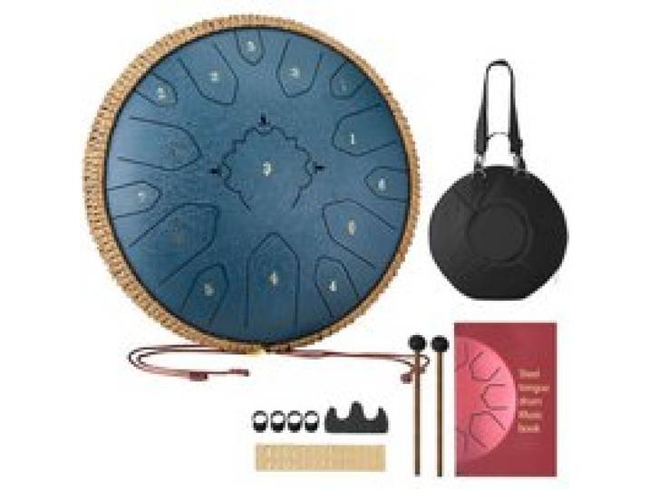 VEVOR Zungentrommel, 33 cm 15-Noten-Regentrommel, C-Dur-Musiktrommeln mit Notenbuch & Schlägeln, Steel Tongue Drum für Meditation, Yoga, musikalische Ausbildung für Anfänger, Marineblau