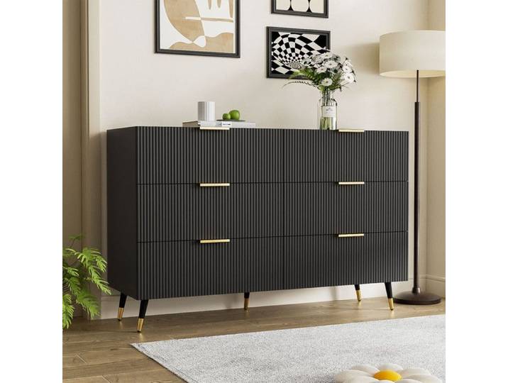 Buffet 120x77x40 cm Commode a 6 Tiroirs Buffet de Cuisine a Grand Espace de Rangement Salle a Manger ou Chambre a Coucher Noir