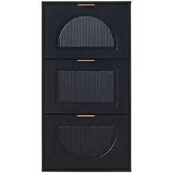 OKWISH Schuhschrank aus MDF und Spanplatte in Schwarz, 60x24x114 cm, schmal, mit 3 Klappen und Kippsicherung