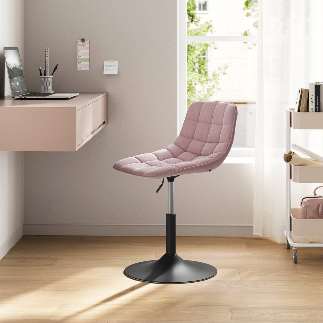 Canora Grey Tarquin Swivel Upholstered and Velvet Adjustable Height Bar Stool with Iron and Steel Frame Pink 42.5cm W X 35cm D