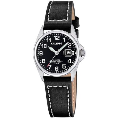 Quarzuhr CALYPSO WATCHES "Basic", schwarz, Armbanduhren, Damen, Quarzuhr, Armbanduhr, Damenuhr, Lederarmband, analog, Tag