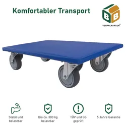 BB-Verpackungen GmbH 4 x Möbelroller (600 x 350 x 145 mm) 300 kg Traglast Gummi-Lenkrollen spurloses Rollverhalten Möbelhund BB-Verpackungen