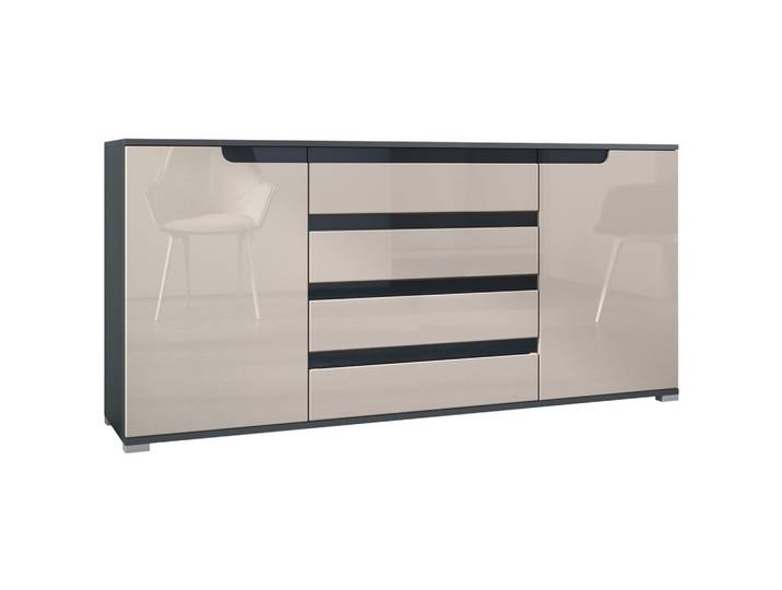 SIDEBOARD Sylt Sandgrau Hochglanz / Schwarz Hochglanz