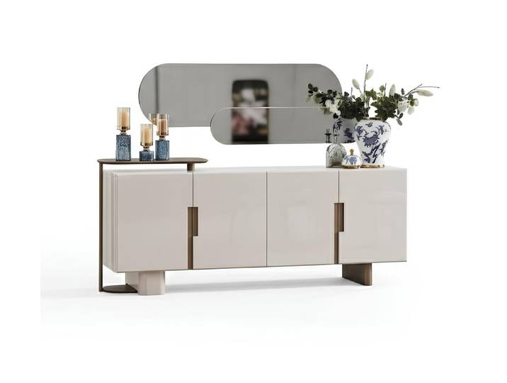 JVmoebel Sideboard Konsoltisch Moderner Stil Beige Farbe Holzrahmen Spiegel Holzfüße Neu, Made in Europa