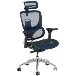 Carmen CALGARY Chefsessel XXL mit Netzrücken, Kopfstütze, Lordosenstütze, 5D-Armlehnen und Alu-Fußkreuz – Blau