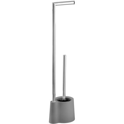 WC-Garnitur WENKO "Avola", grau, B:16cm H:70cm L:13cm, Edelstahl, Polypropylen, Reinigungsbürsten, Stand WC-Garnitur