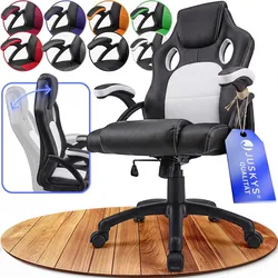 Juskys Racing Schreibtischstuhl Montreal ergonomisch Bürostuhl PC Gaming Stuhl – weiß