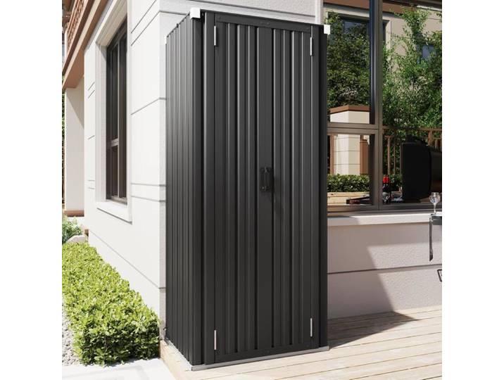 YODOLLA Armoire de jardin - 3 étagères réglables 2 portes verrouillables Rangement Extérieur - Métal - 76x56x178 cm - Gris