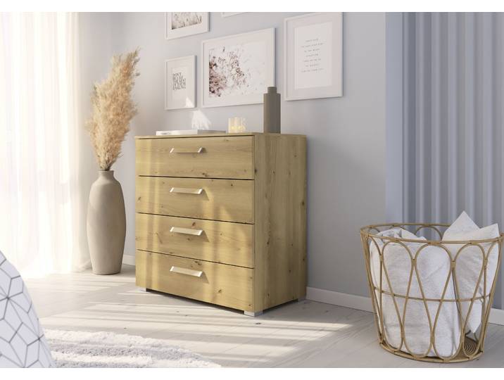 Commode - 81 cm 80cm Marron/Imitation chêne noueux