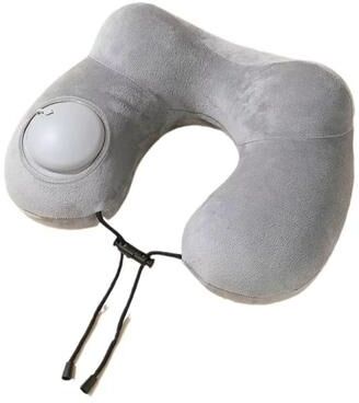 Inspired Finds PressEase Inflatable Travel Neck Pillow Compact Press To Inflate Cushion For Travel, Camping & Business Trips grey