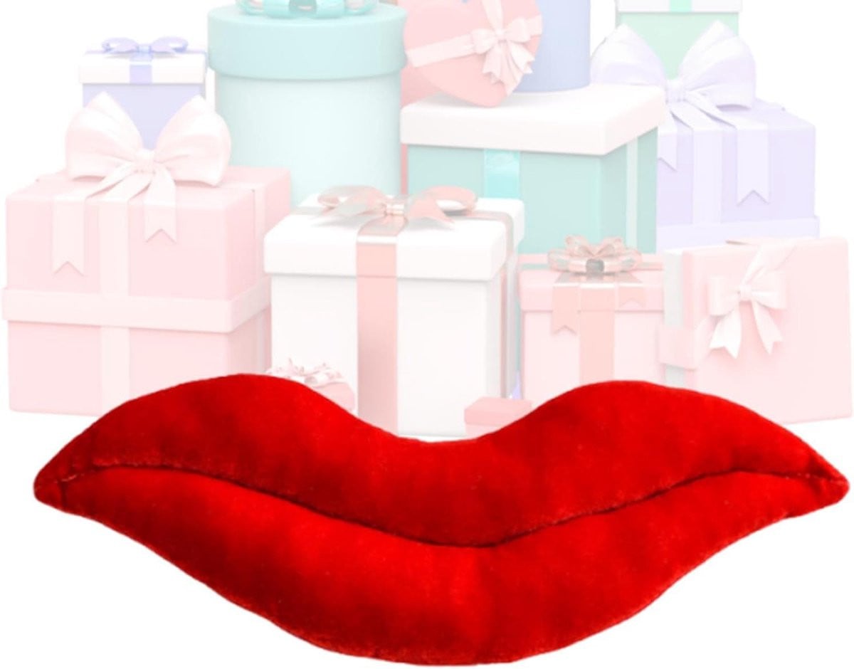 Rood Decoratief Lippen Kussen met 3D Lipvorm - 32 x 12 cm