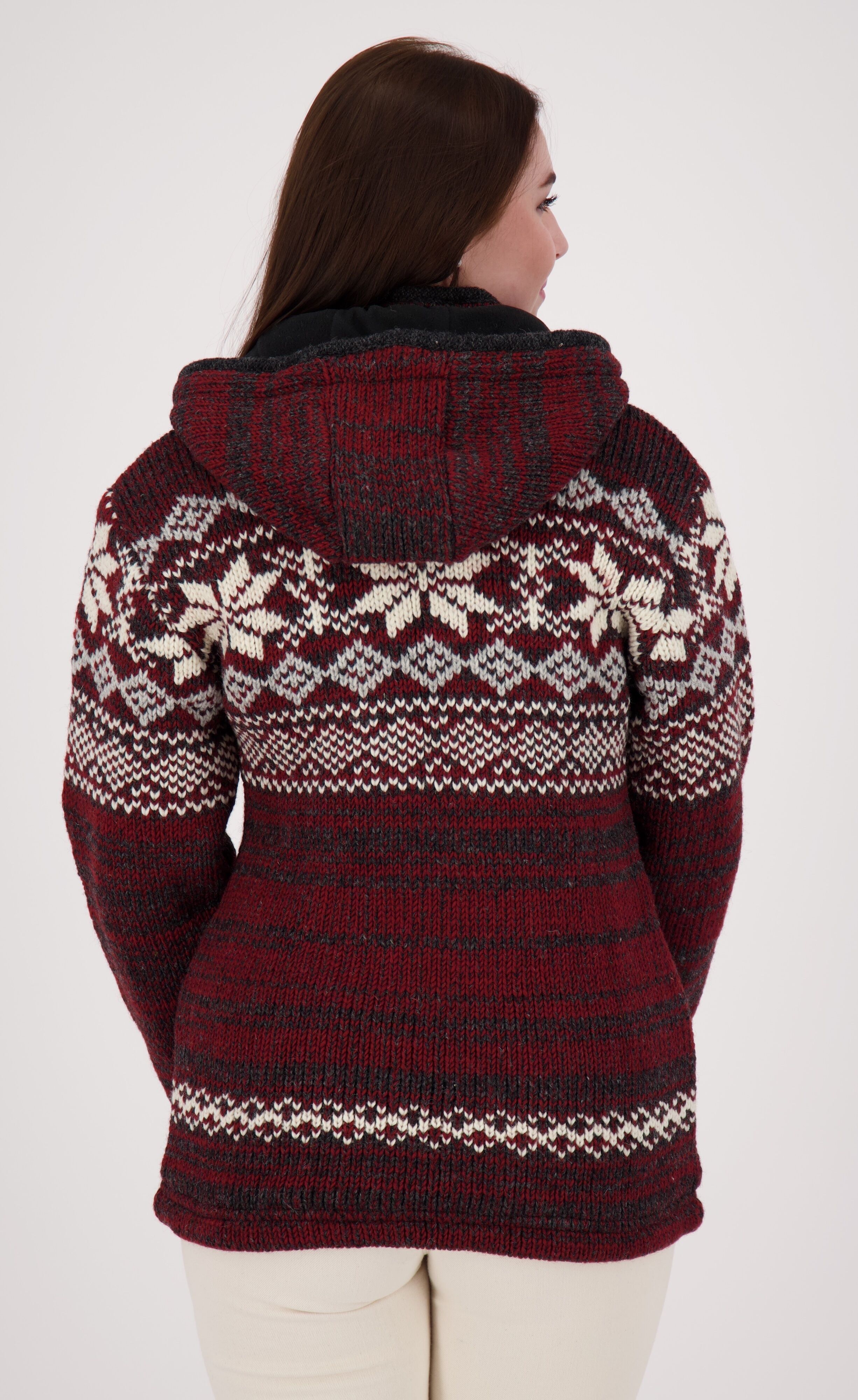 Strickfleecejacke DEPROC ACTIVE "ANNAPURNA", Damen, Gr. 44L, rot (weinrot), Fleece, Obermaterial: 100% Wolle. Futter: 100% Polyester, regular fit hüftbedeckend, gerader Abschluss, Jacken Strickfleecejacke, mit Kapuze und weichem Fleece gefüttert weinrot 4