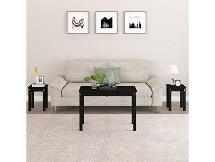 HEFZGDB Satztische 3 Stück Schwarz Massivholz Kiefer Moderne Beistelltische Multifunktional Wohnzimmer Schlafzimmer Platzsparend Rustikale Optik