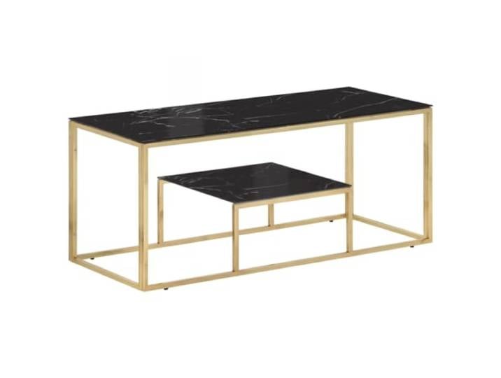GHVBNMF Couchtisch Gold 110x45x45 cm Hartglas Edelstahl Eleganter Wohnzimmertisch mit schwarzer Marmor-Optik und robustem Metallrahmen für Snacks, Getränke und Dekoration.