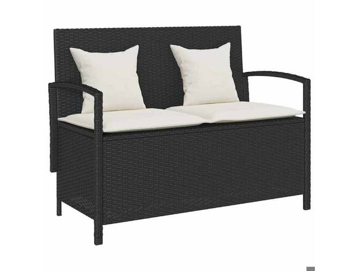 SALE 2026  Banc de jardin Noir - Banc de rangement de jardin avec coussin noir résine tressée PRO847784150