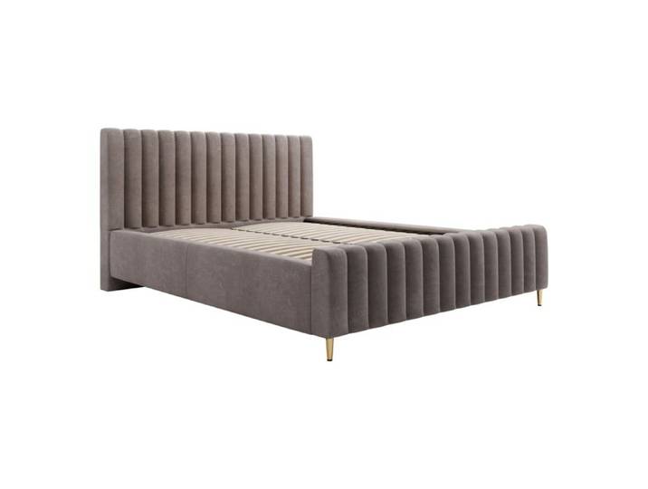 Lit coffre 140x200 cm sommier relevable 36 lattes tête de lit tapissée tissu marron Lux Excellent Home