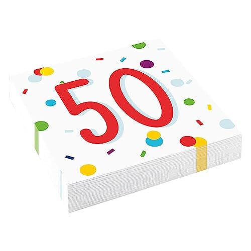 Amscan Servetten Confetti Verjaardag 50 jaar, 20 stuks, 33 x 33 cm