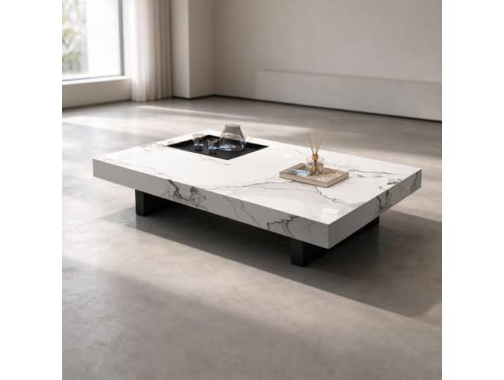 YHTCSXMD Moderner Couchtisch mit Steinplatte, Minimalistisches Design 10cm Steinplatte mit Teetablett, Wohnzimmertisch moderner Stil, Metallgestell mit Bürstefinish, für Wohnzimmer