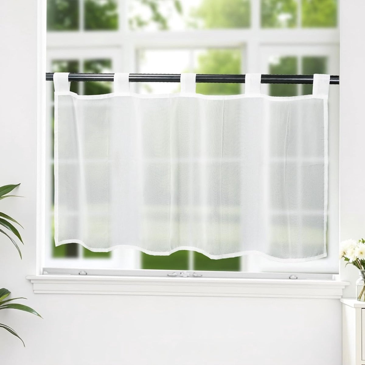 SnelShoppen Voile Bistro Gordijn - Wit - Transparant - 1 Stuk - Breedte: 60 cm, Hoogte: 90 cm