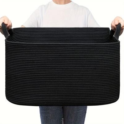 Uplift Treasures Large Woven Cotton Storage Basket black