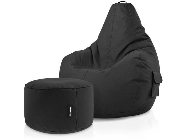 Gaming Sitzsack + Pouf Cozy im Set aus PVC - Schwarz