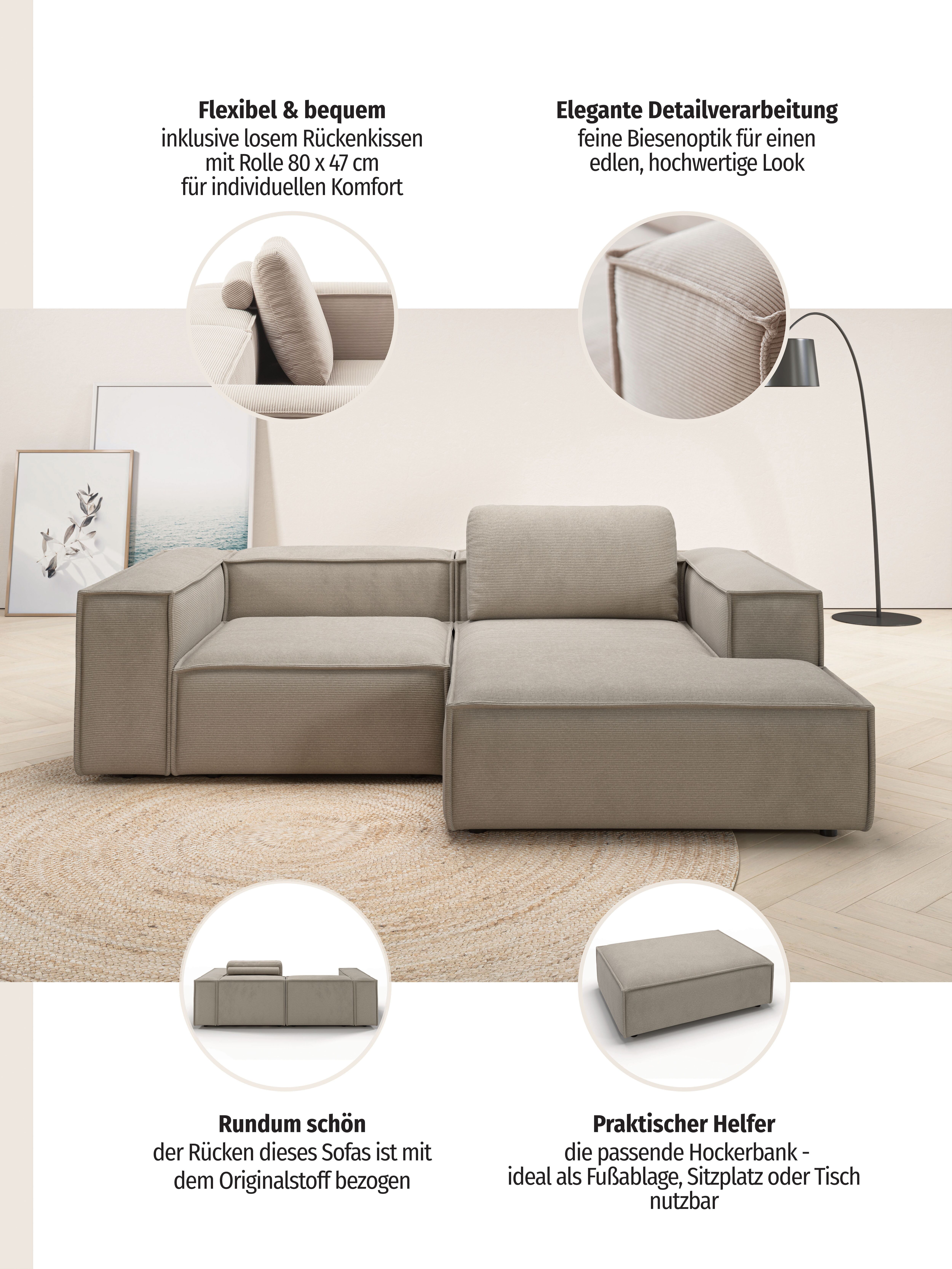 Ecksofa HOME AFFAIRE "Watertown, kompakte L-Form, Japandi Design, 246 cm Breite", beige (nature), B:246cm H:68cm T:171cm, 100% Polyester, Sofas, Ecksofa, modernes Ecksofa mit Flachgewebe MONO, platzsparend & bequem nature B/H/T: 246cm x 68cm x 171cm, Flac