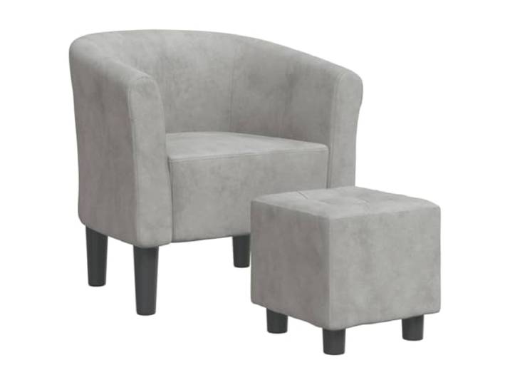 Sessel Cabriolet aus hellgrauem Samt mit Fußhocker, 2 Stück 2-teiliges Set, Samt 100% Polyester, Gestell aus Kiefernholz und Sperrholz, Schaumstoffpolsterung, Fußstütze