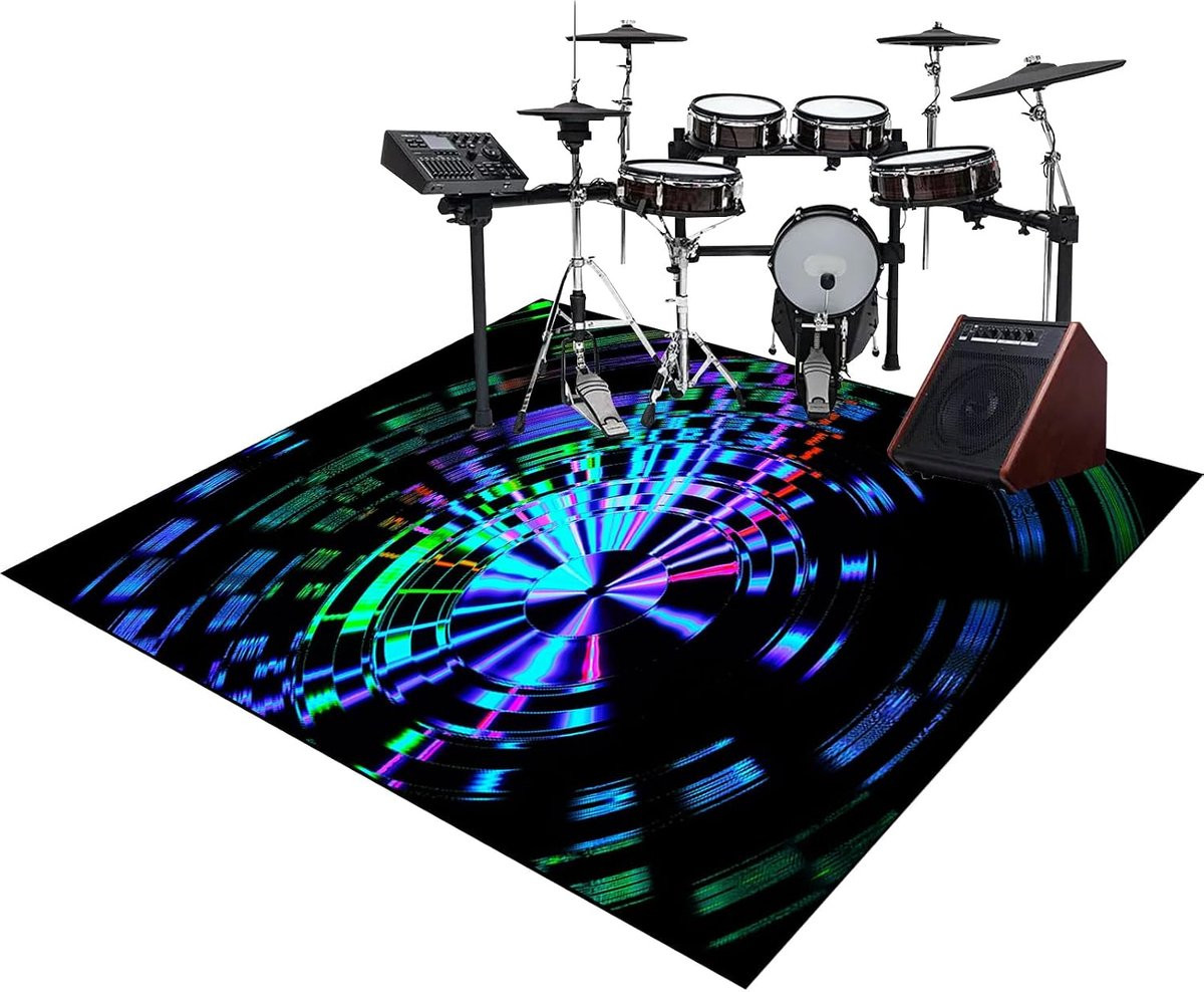Zwarte rechthoekige geluiddichte drummat van polyester voor in de woonkamer, B: 140 cm, D: 90 cm