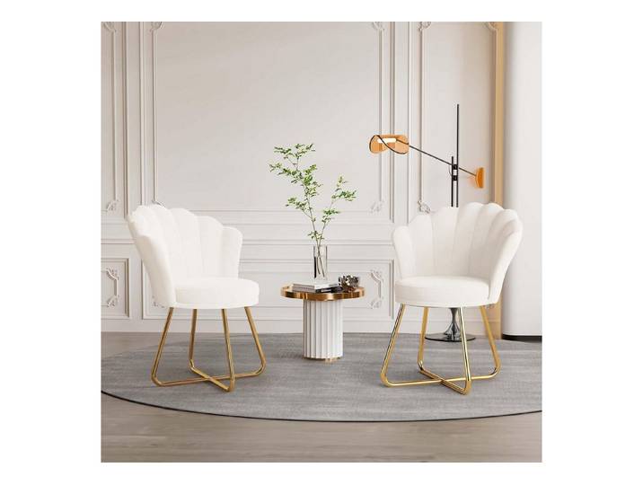 LuxusKollektion Cocktailsessel Polstersessel 2er Set Blütenblatt Gold Weiß