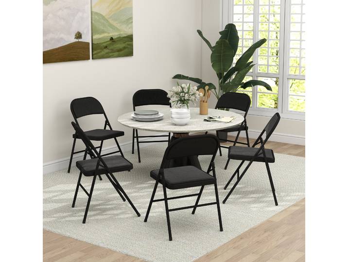 HOMCOM Lot de 6 Chaises Pliantes Salle à Manger Acier Noir