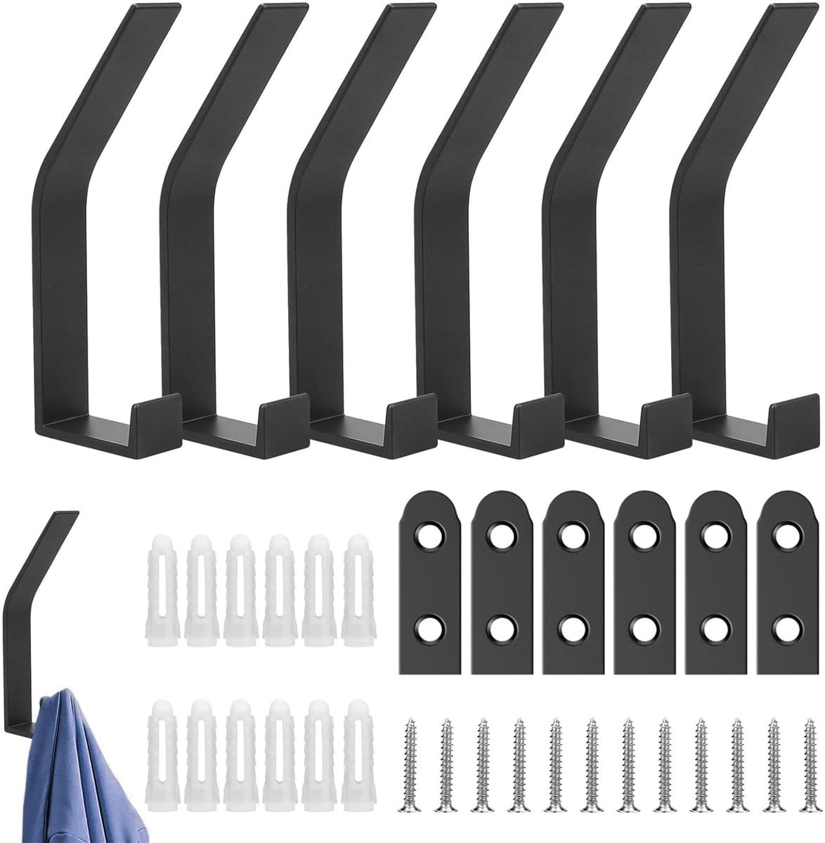Dailygoods Garderobehaken, zwart, 6 stuks