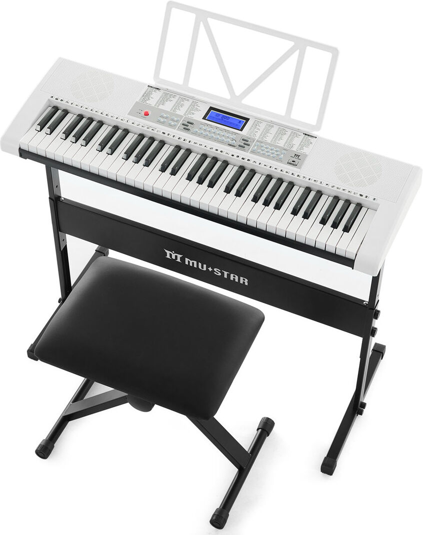 COSVALVE White 61 Key Electric Play Music Instrument with Black Stool 64.5cm H X 83.4cm W X 26.5cm D