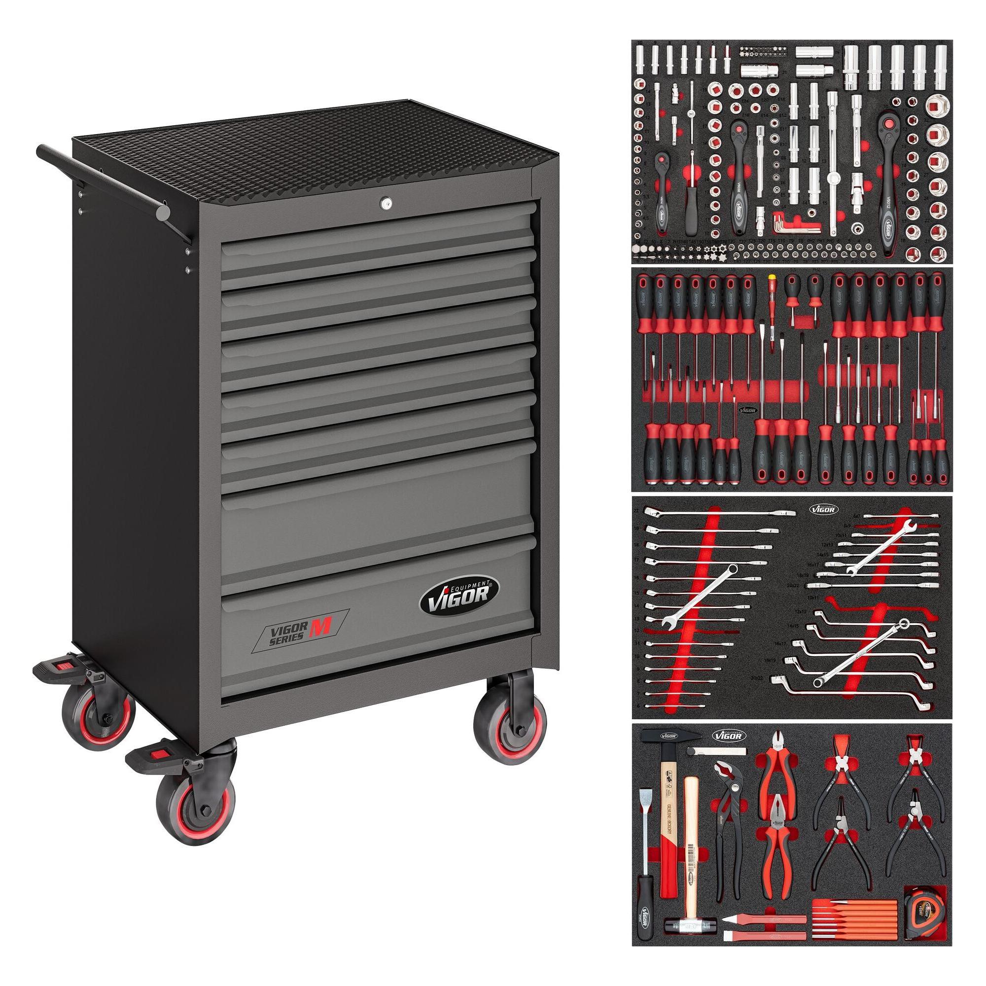 Vigor Werkstattwagen Series M mit Sortiment V2379N/210 210-teilig Anzahl Werkzeuge: 210 (210x) (V2379N/210)