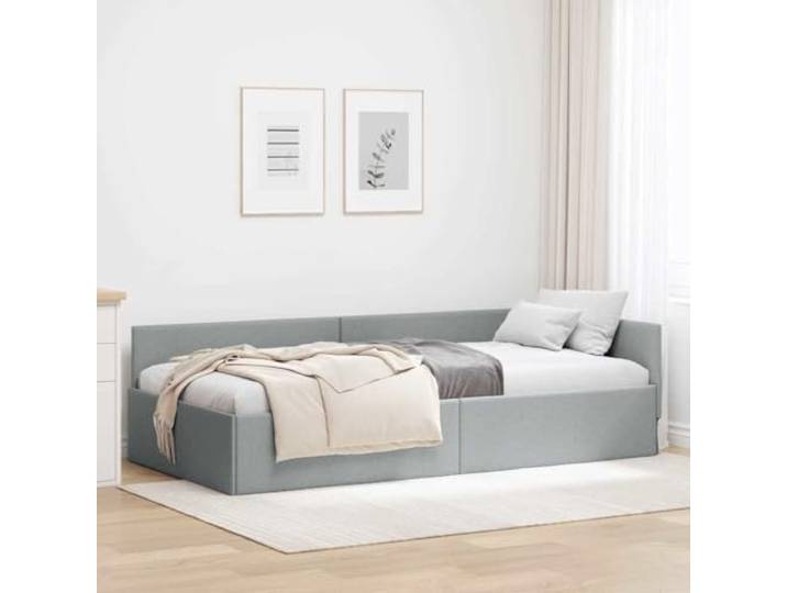 YUTAASU Eckbettgestell Stoff Hellgrau 90x190 cm L-Form, Sofa und Bett, Sperrholz, flexibles Kopfteil links oder rechts, pflegeleicht